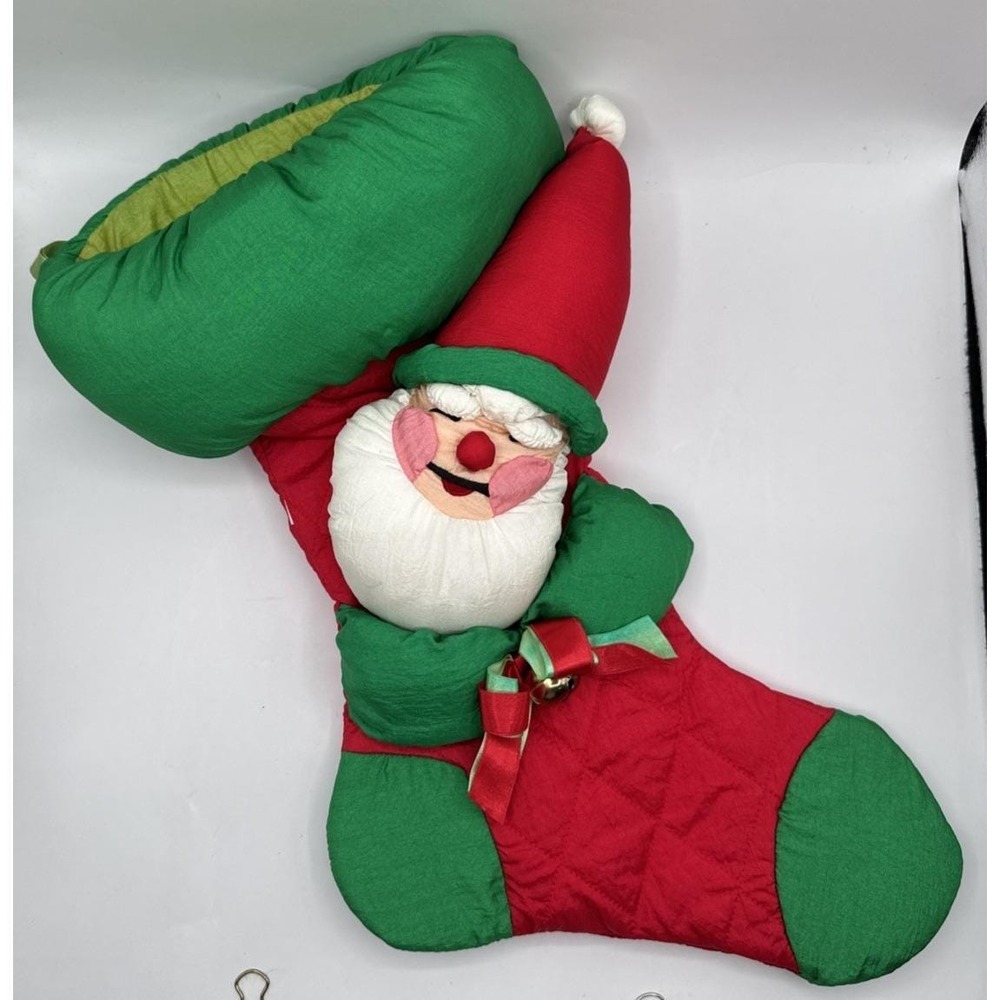 Vintage Santa Claus 15" Puffy Parachute Material Plush Christmas Stocking